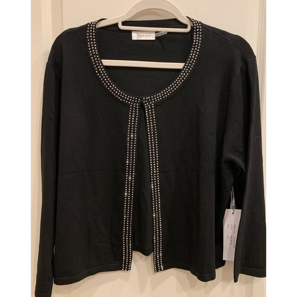Vogue Club Black Rhinestone Open Cardigan Blazer‎ Sz 2X NWT